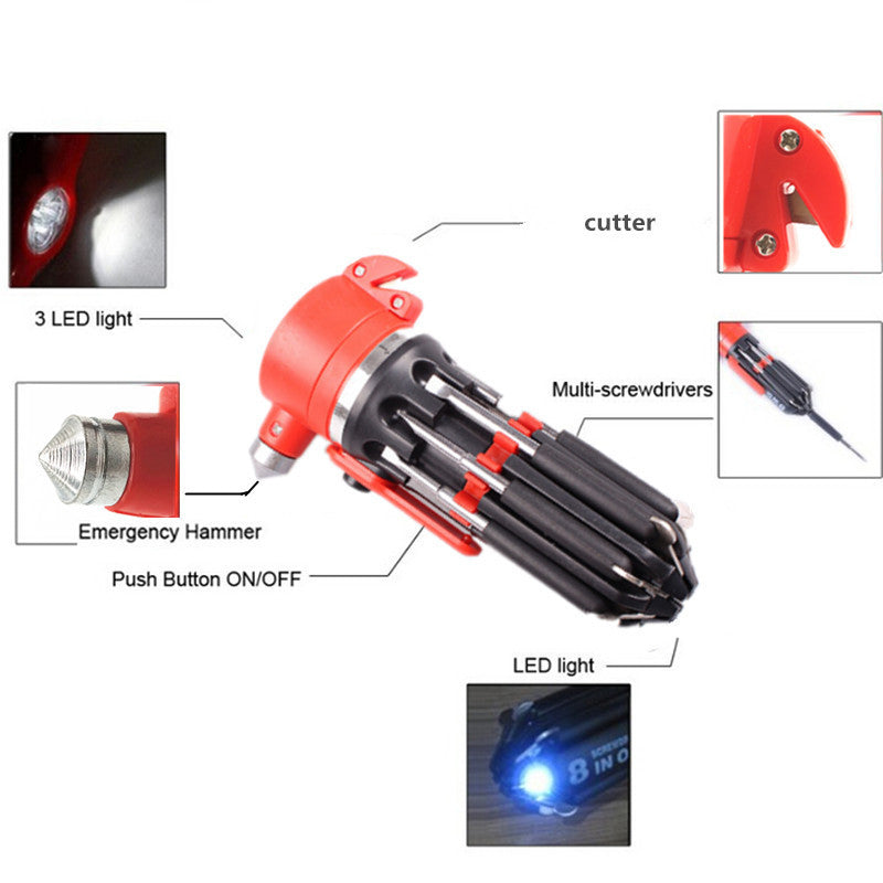 Car Safety Hammer Lifesaving Torch Screwdrivers Tool for seat belt cutter Flashlight