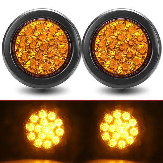 2X 4inch Round Amber 16-LED Truck Trailer Van Brake Stop Turn Signal Tail Lights