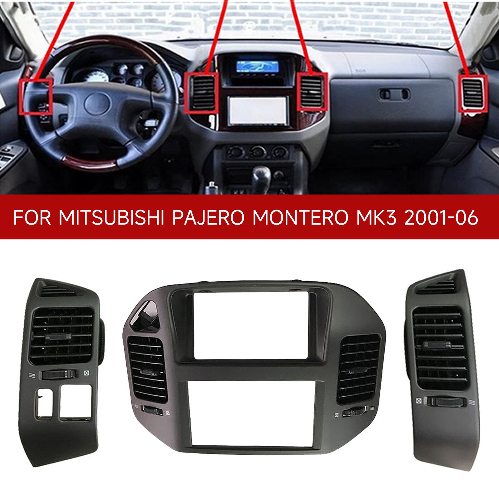 Suitable for 2001-06 for Mitsubishi Pajero Montero MK3 front dashboard center air vent (3 pieces)
