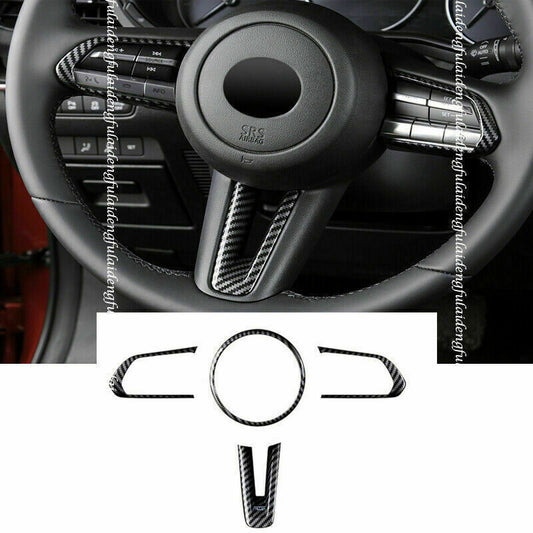 Carbon Fiber ABS Steering Wheel Cover Decor Trims Kit for Mazda CX-30 2020-2024