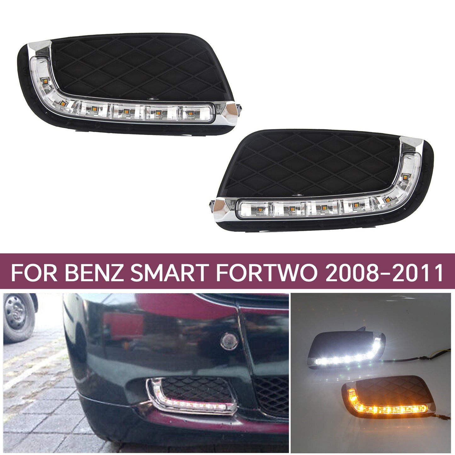 LED DRL daytime running fog lights with turn signals applicable to for Mercedes-Benz for Smart Fortwo 2008 - 2011