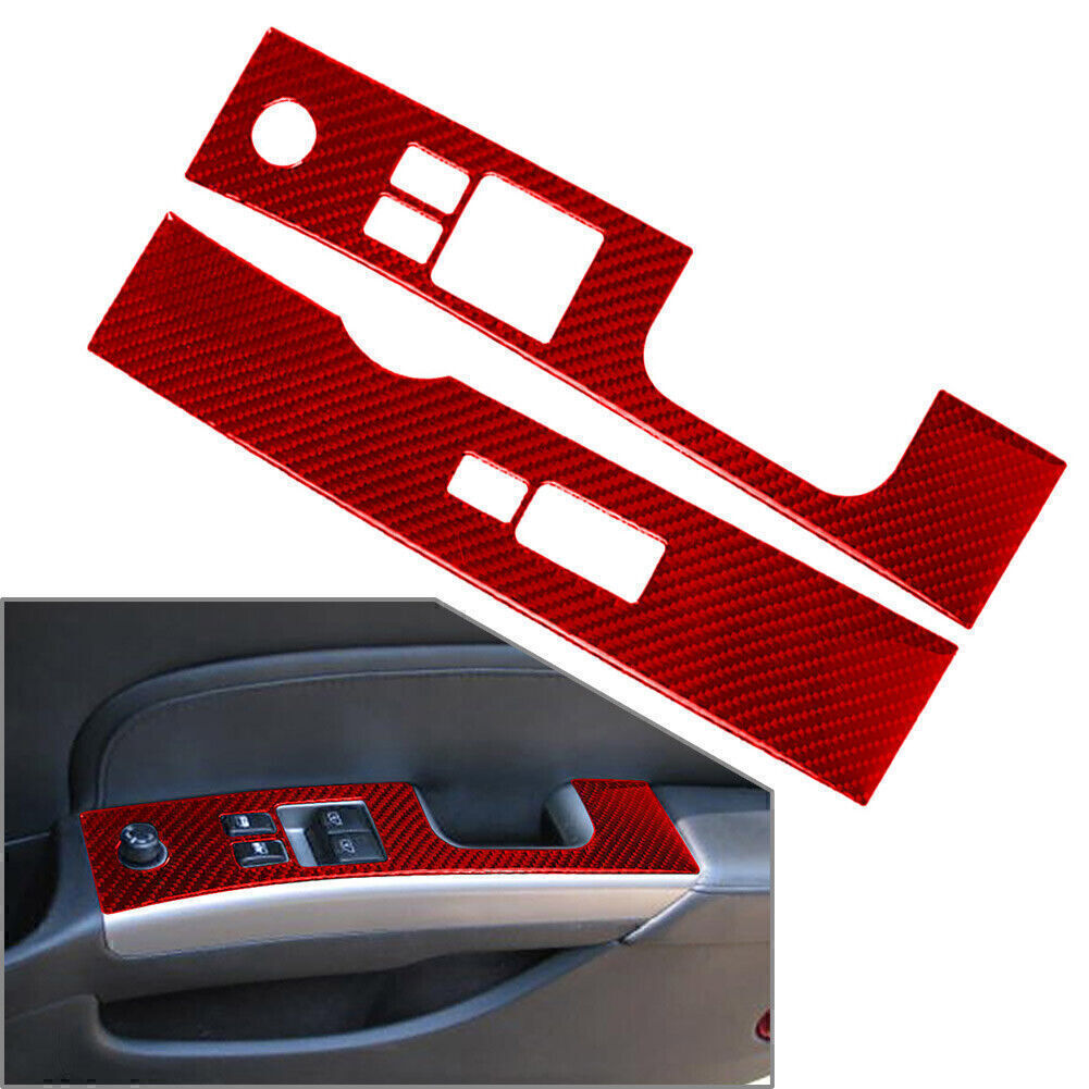 2 Pcs Red Carbon Fiber Window Lift Switch Panel Trim for Nissan 350z 03-2009 RHD