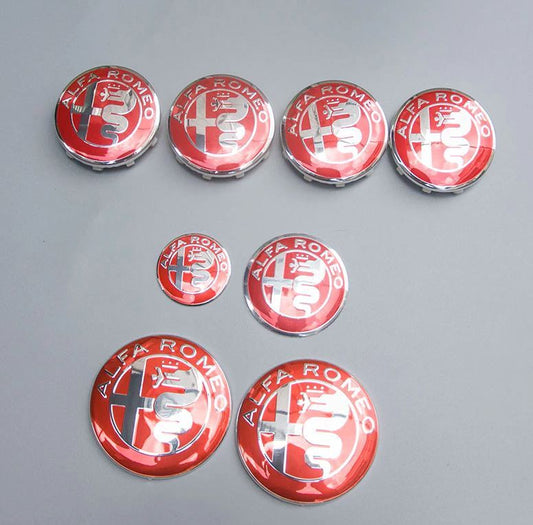8 sets of for Alfa Romeo red wheel center cap rear steering wheel badges