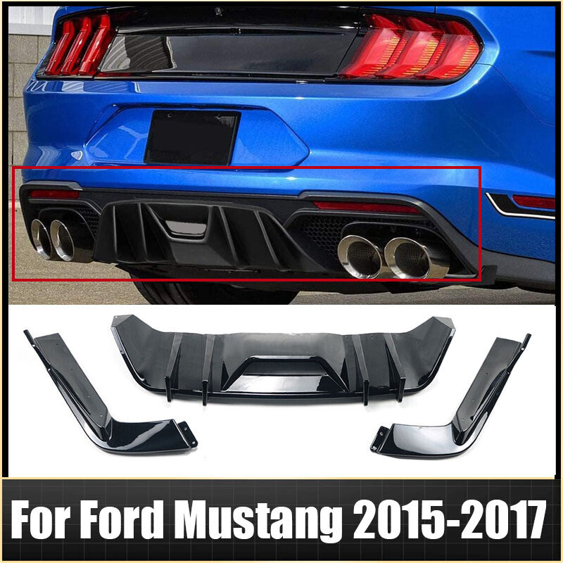 for Ford for Mustang 2015-2017 Rear Bumper Diffuser+Apron Spats Splitter Gloss Black