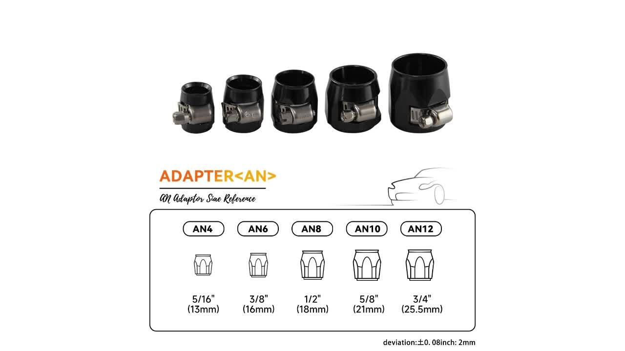 4PCS AN6 3/8 15mm ID Fuel Hose Line End Cover Clamp Finisher Fitting Black