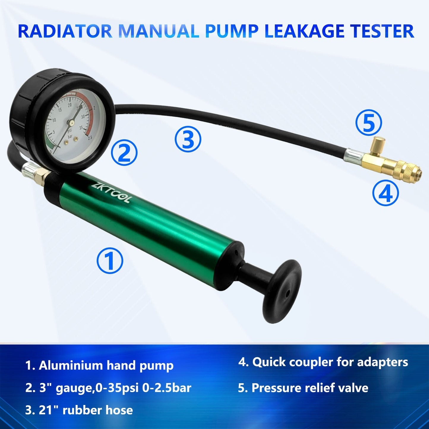 Cooling System Radiator Pressure Tester Tool Pressure Pump with Pressure Gauge