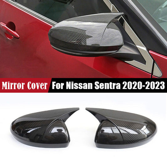 for Nissan Sentra 20-23 Carbon Fiber Ox Horn Rearview Side Mirror Cover Trims 2P
