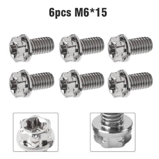 6pcs Bolts Torx Head Flange Screws M6x15mm For Motorcycle Bike Silver