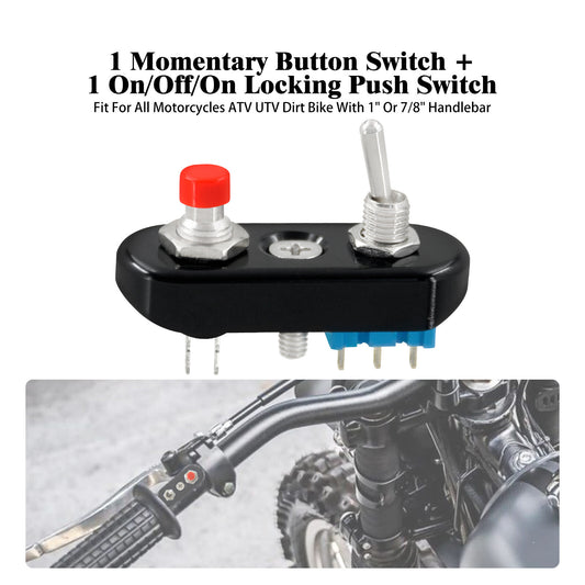 Black Control Button Toggle Push Switch ON/OFF/ON For Universal 1 7/8Handlebar