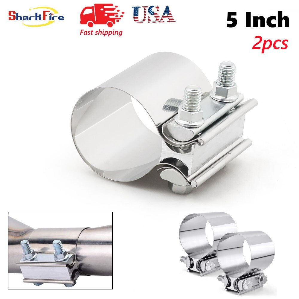 2-Piece Exhaust Clip 5-inch Butt Connector Exhaust Pipe Muffler Clip with Connection