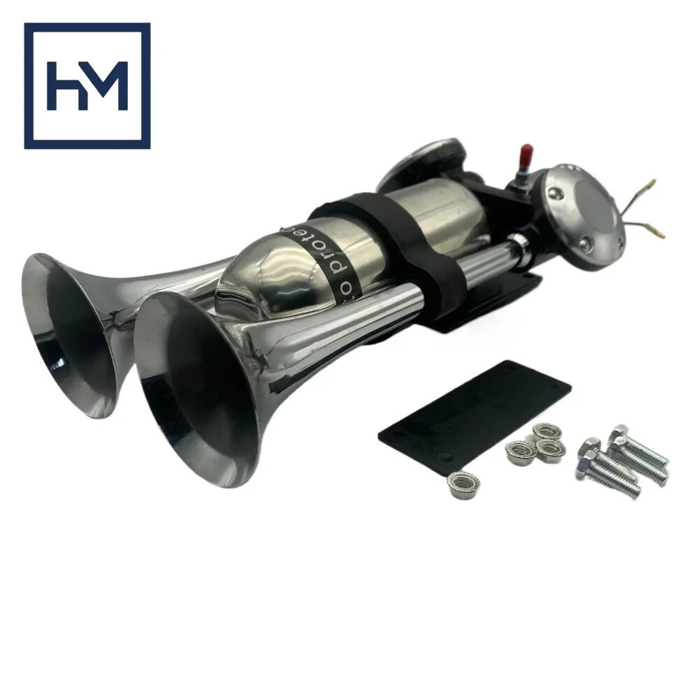 12V/24V 105dB Super Loud Dual Horn Air Horn Kit for Semi- or Full Trucks