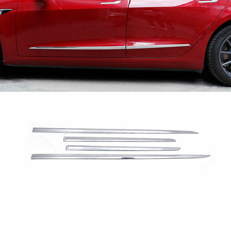 Chrome Body Side Door Molding Cover Trim Guard 4pcs for Tesla Model 3 2017-2023