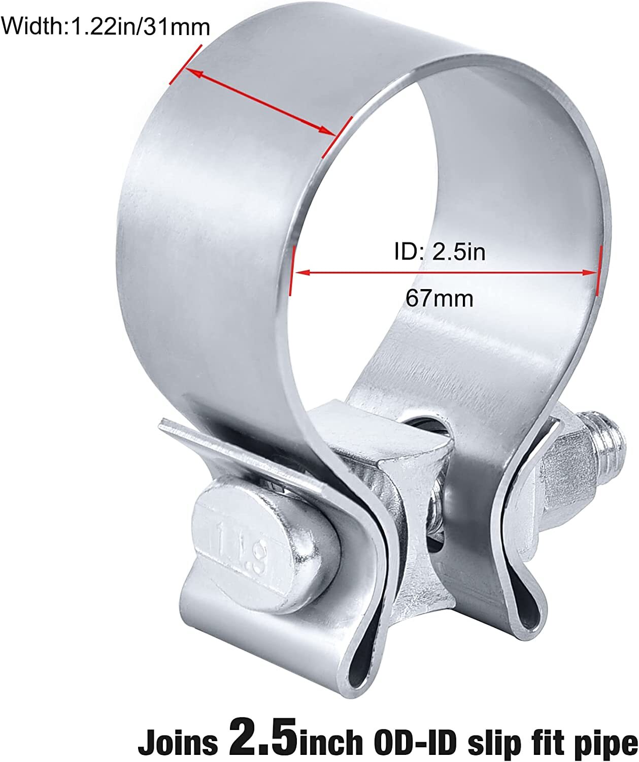 Exhaust clamp pipe repair parts, 2.5-inch narrow band clamp suitable for exhaust heads