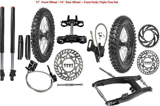 Shock Swingarm fork + 17-inch and 14-inch wheels 90/100-14 and 70/100-17 Dirt bike razor