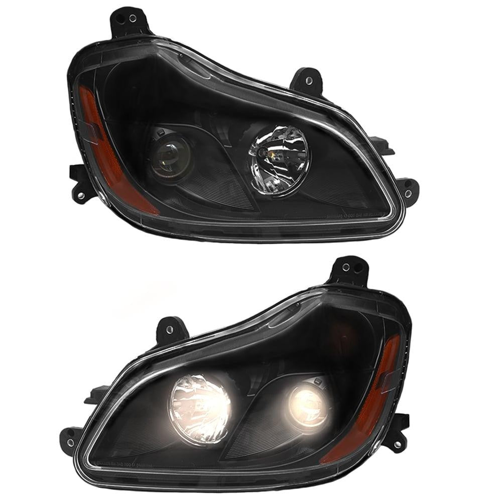 A Pair (Black), Halogen Bulbs Headlight Assembly for Kenworth T680 2013-2021