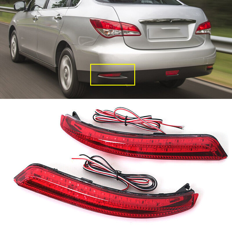 Rear bumper reflector brake lights are compatible with 2009-2011 for Nissan Almera Bluebird Sylphy models.