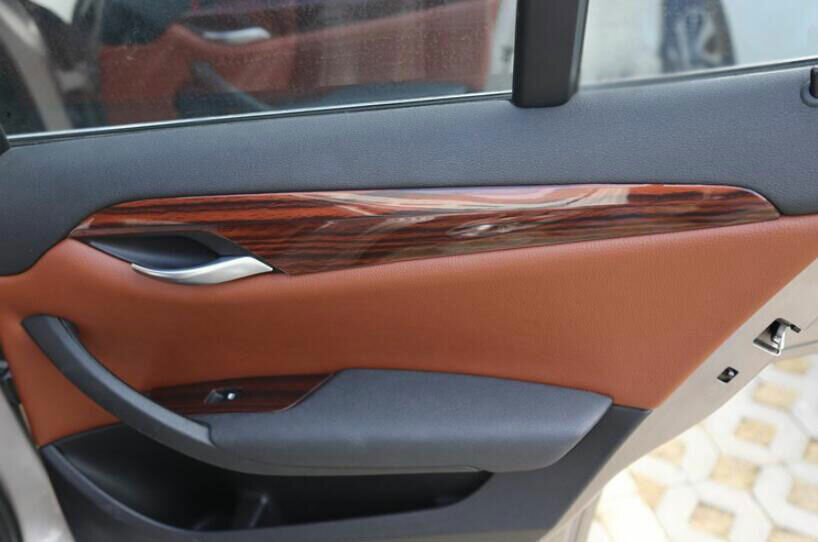Fit For X1 E84 2013-2015 ABS Red Wood Grain Inner Door Panel Trim Cover Strip 4P