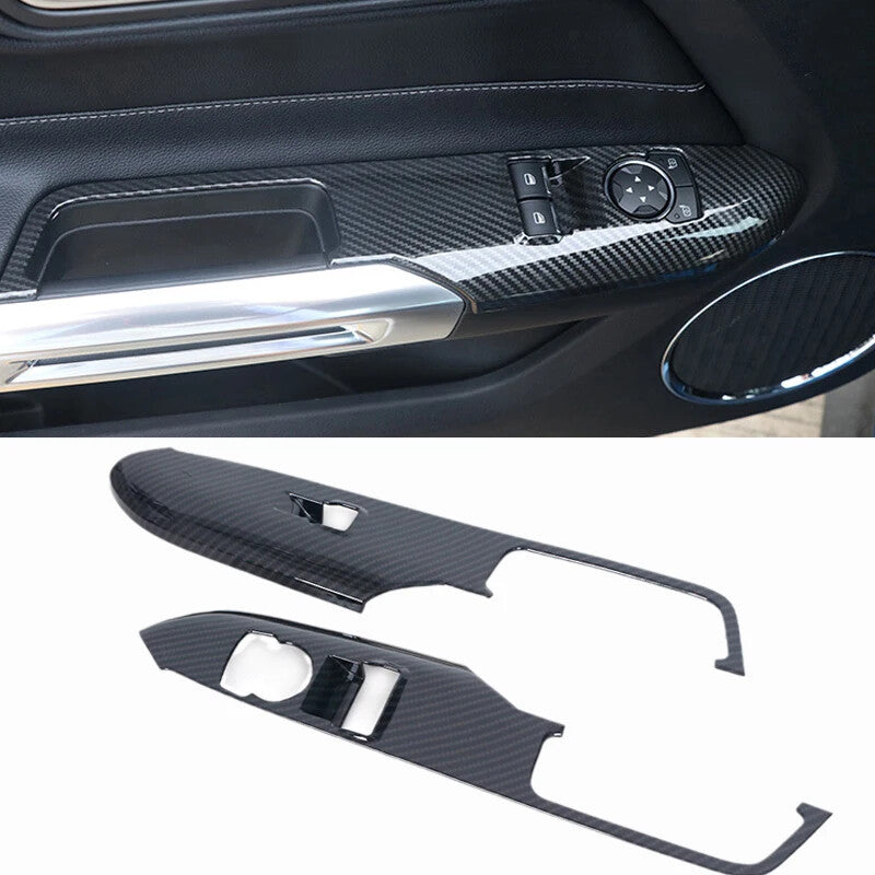 ABS Window Lift Switch Panel Cover Trims Carbon Fiber for Ford for Mustang 2015-2019