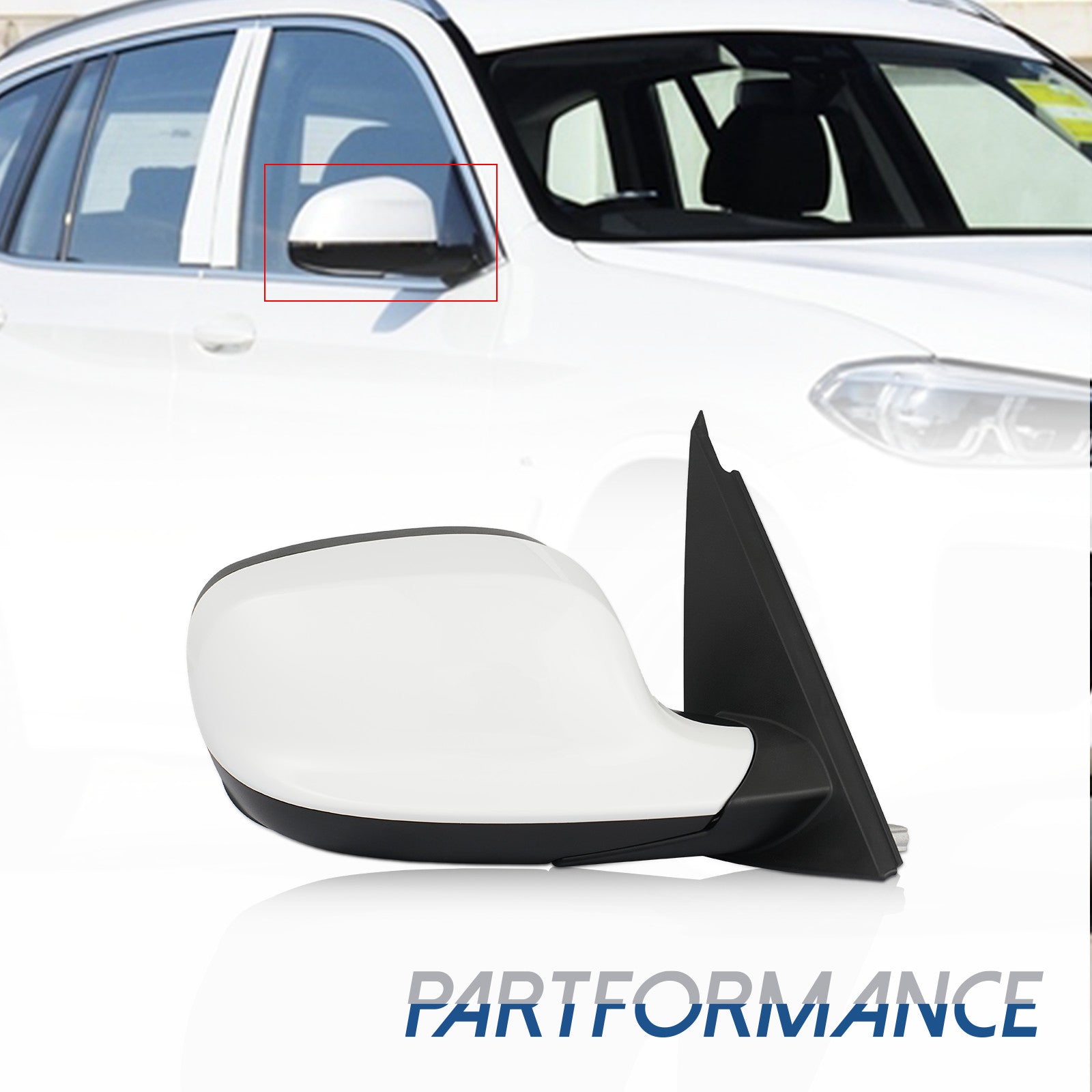 Applicable to 2011-2014 for BMW X3, white, heated right passenger mirror side view.