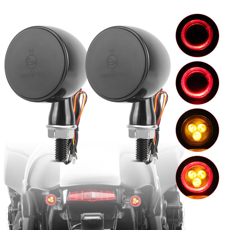 2X Amber+Red LED Motorcycle Rear Tail Brake Turn Signals Light Indicator Lamp