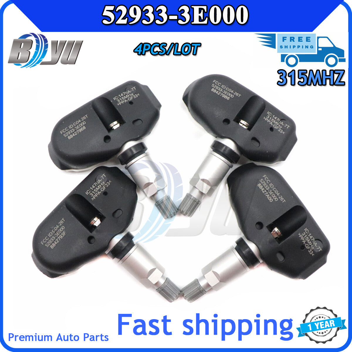 Tire Pressure Monitoring System (TPMS) Sensors for Hyundai Sonata and for Kia New Model 52933-3E000 (4 Pieces)