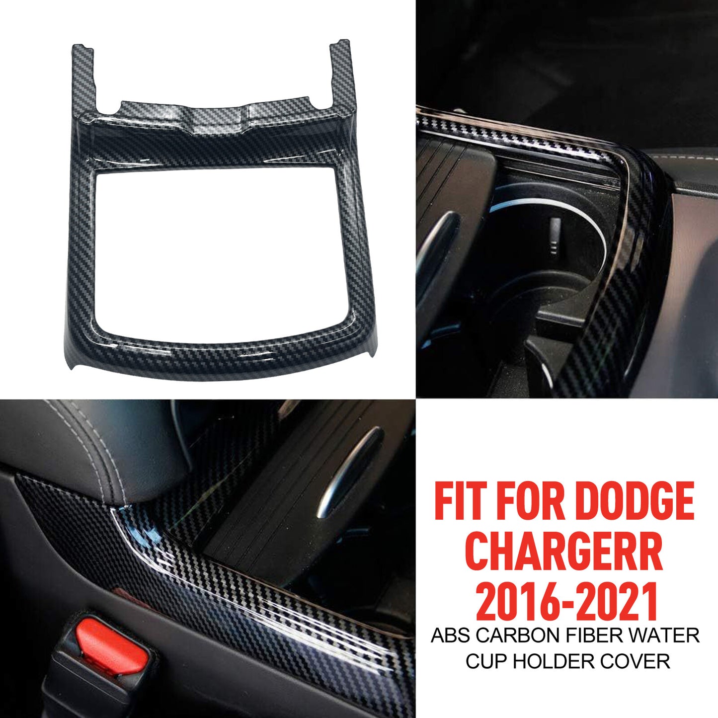 Carbon Fiber inner Central Control Cup Holder Cover Trim Fit for Dodge Charge