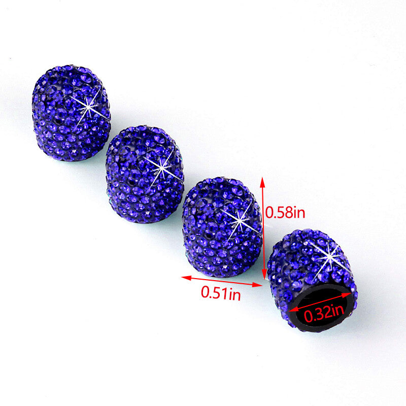 4Pcs Fashion Diamond Bling Car Tyre Tire Wheel Rims Air Valve Stem Cap Dark Blue