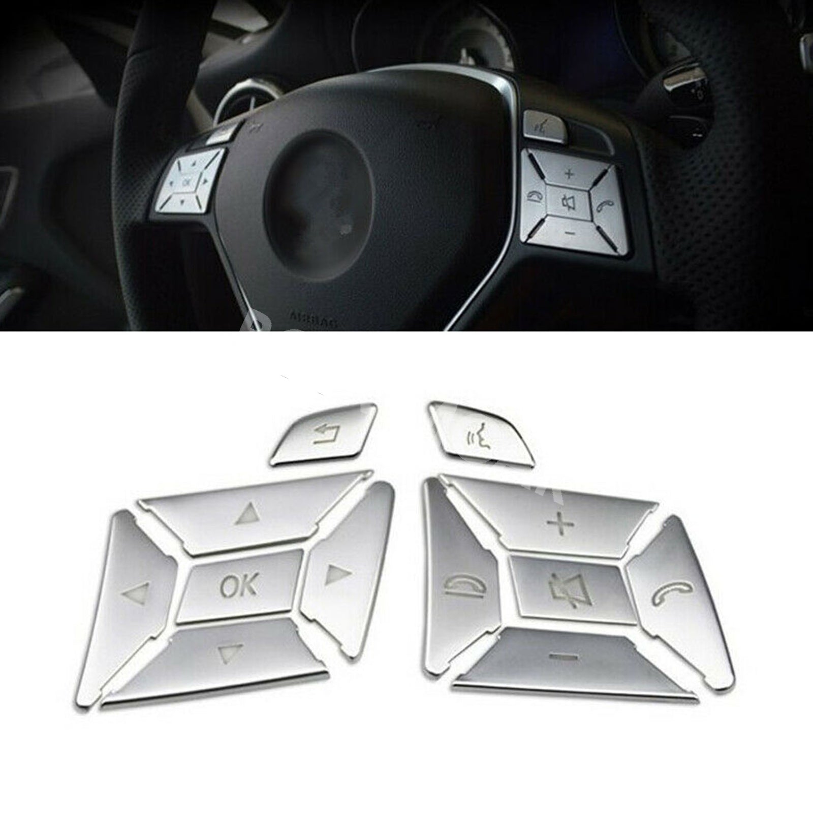 Fit For 2011-2013 for Mercedes Benz C-Class W204 Steering Wheel Button Trim Cover