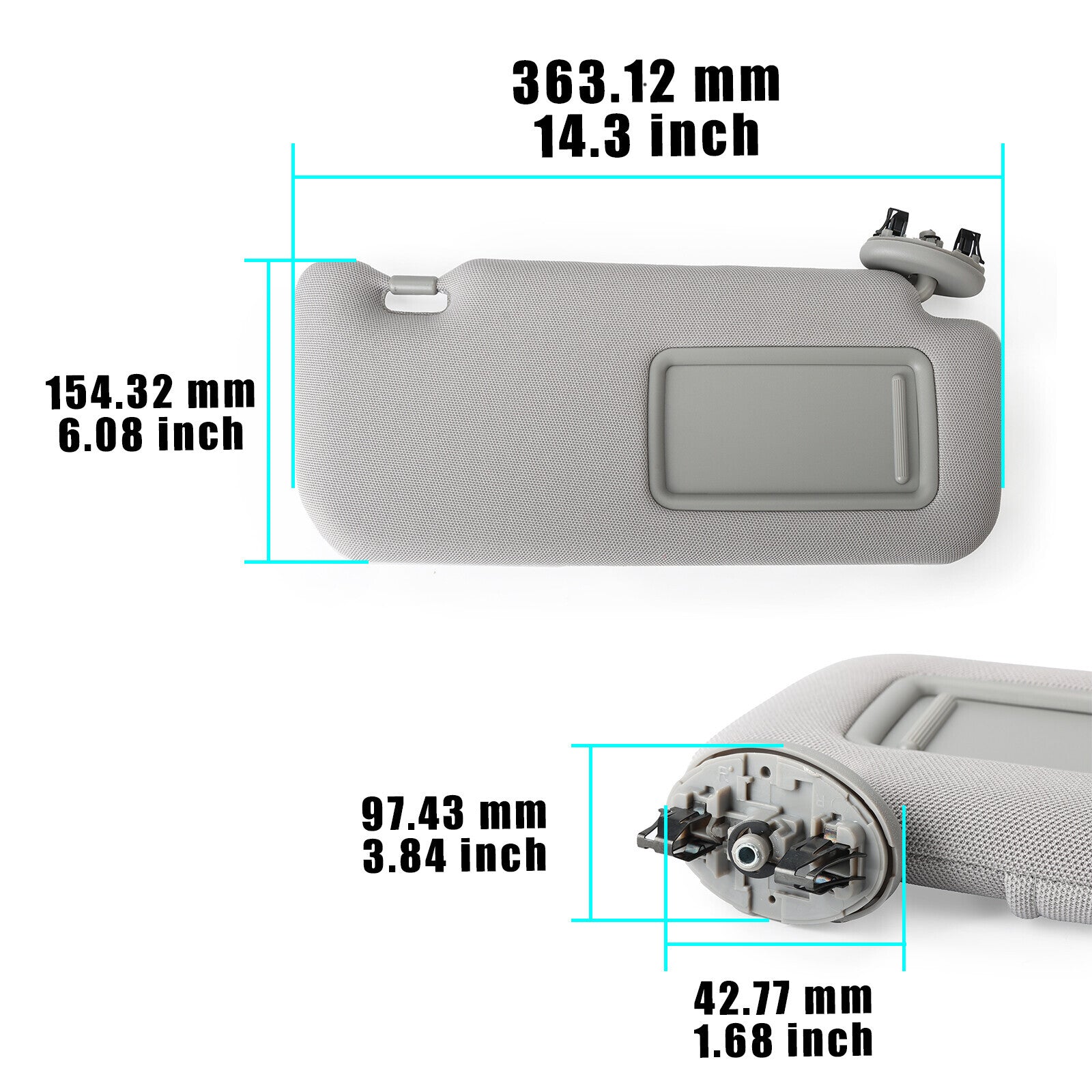 Gray Sun Visor Right Side With Mirror 74310-12L80-B0 For 09-13 for Toyota for Corolla