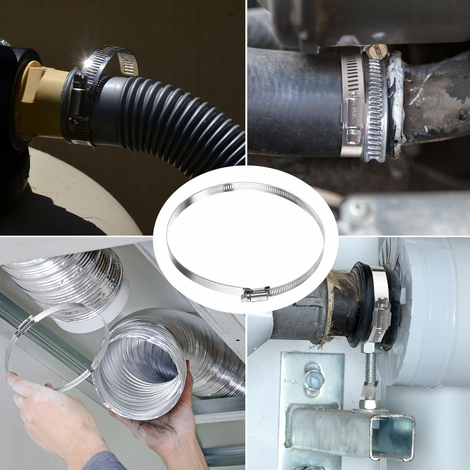 8-inch flexible hose clamp, adjustable steel pipe clamp, worm gear adjustable from 194-216 mm.