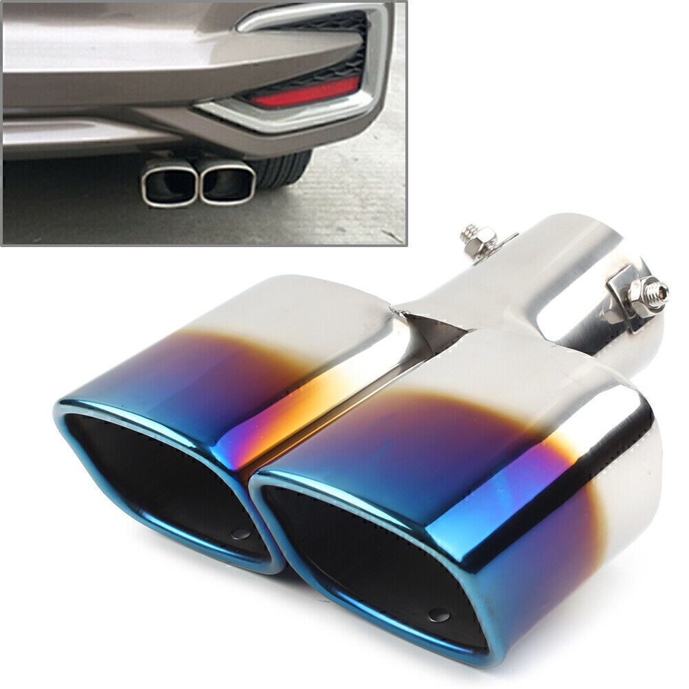 Car Stainless Steel Blue Rear Exhaust Pipe Tail Muffler Tip Tailpipe Square