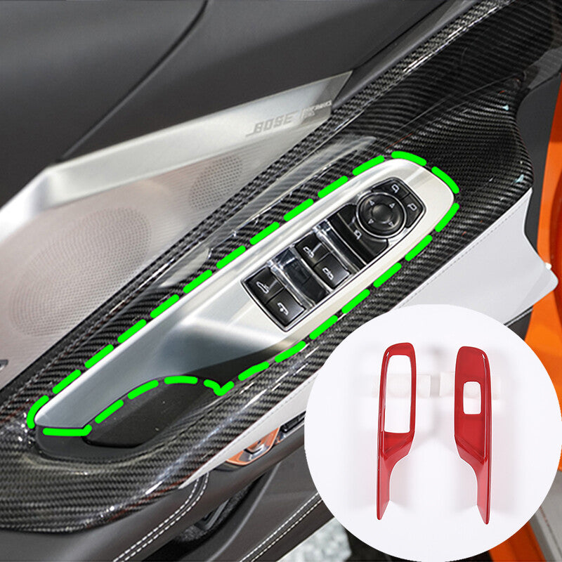 ABS carbon fiber window lift button cover trim for Corvette C8 adjustable 20-24-inch windows.
