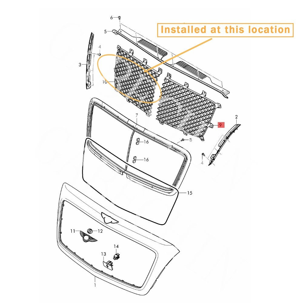 Suitable for Bentley for Bentayga 17-20, right-side black gloss grille. Equipment Manufacturer: 36A853684