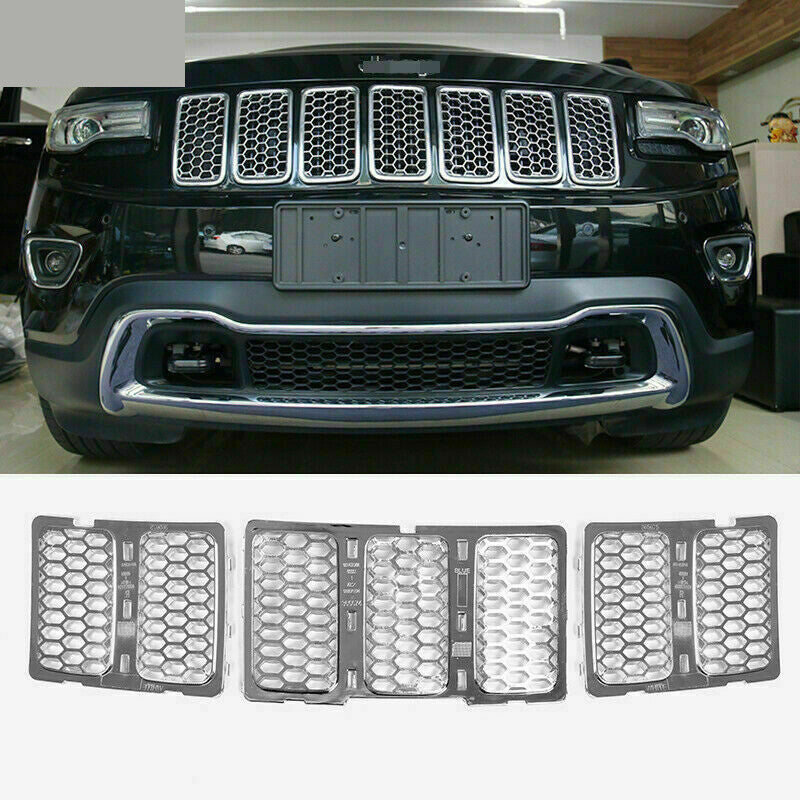 3P for Jeep Grand Cherokee 2014-2016 Chrome Front Bumper Mesh Grille Cover Trim