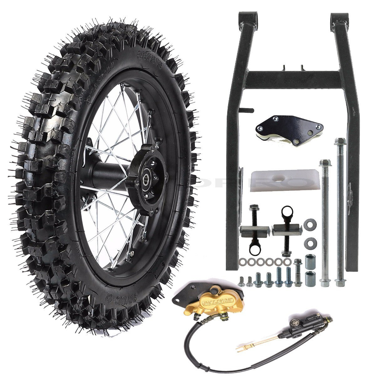 12-inch rear wheel, 80/100-12 tire, 3.00-12 rim, swingarm, Taodao SSR bicycle, 110cc, 125cc.