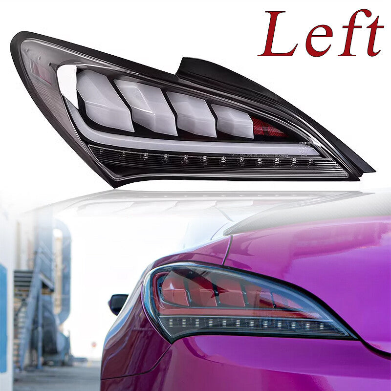 Left-facing bright white sequential LED taillights are available on the 2010-2016 for Hyundai for Genesis Coupe.