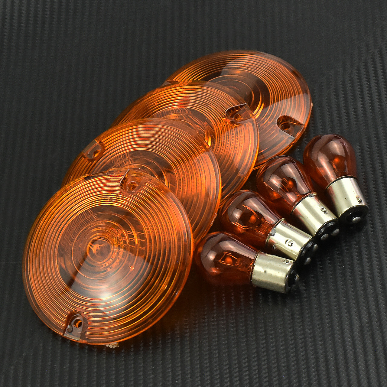 Turn Signal Lens Orange Cover w/ 4 pcs Bulbs Fit for Harley Touring Softail Dyna