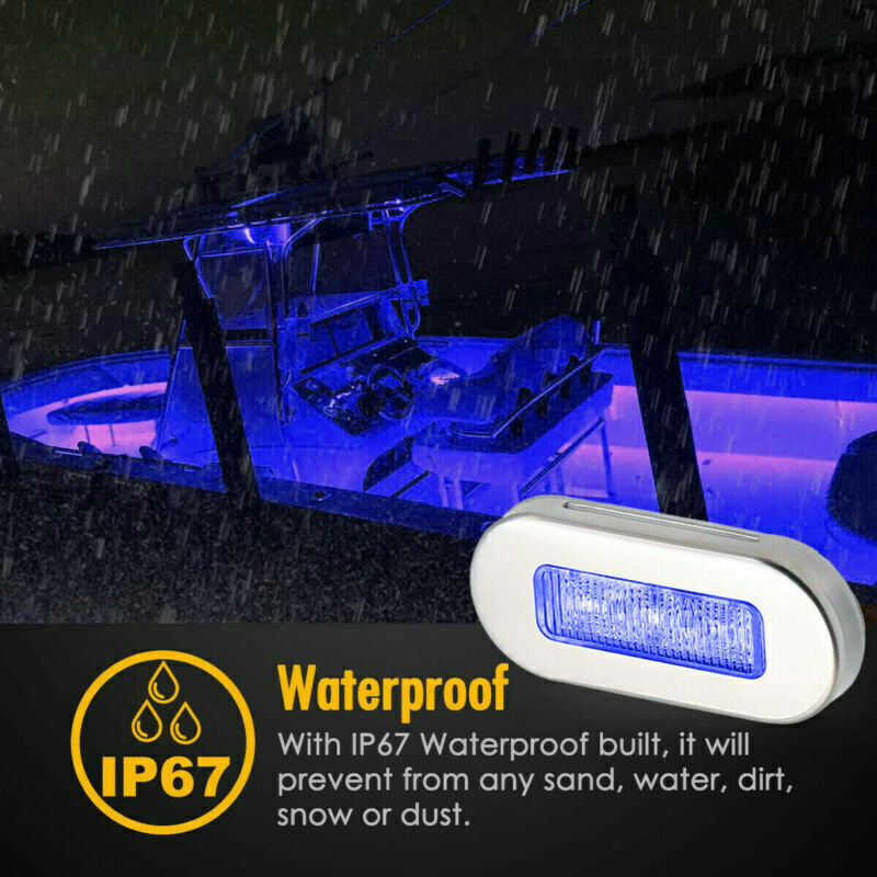 10x Marine Boat Blue LED Oblong Courtesy Light Stair Yacht Deck Clear Stainless