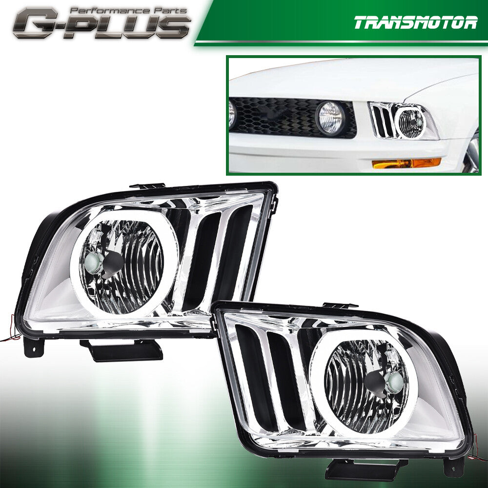 Suitable for 2005-2009 for Ford Mustangs, chrome-plated LED DRL halo headlights.