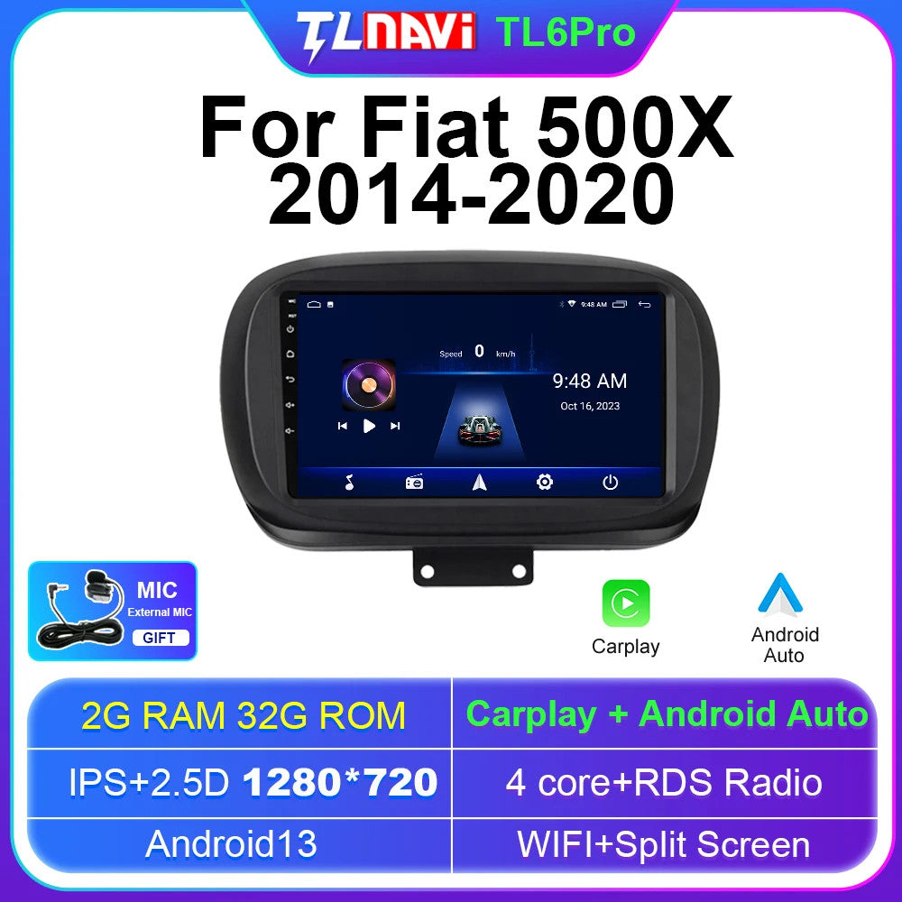 Android Car Radio for Fiat 500X 2014-2020 Multimedia Stereo CarPlay GPS Screen