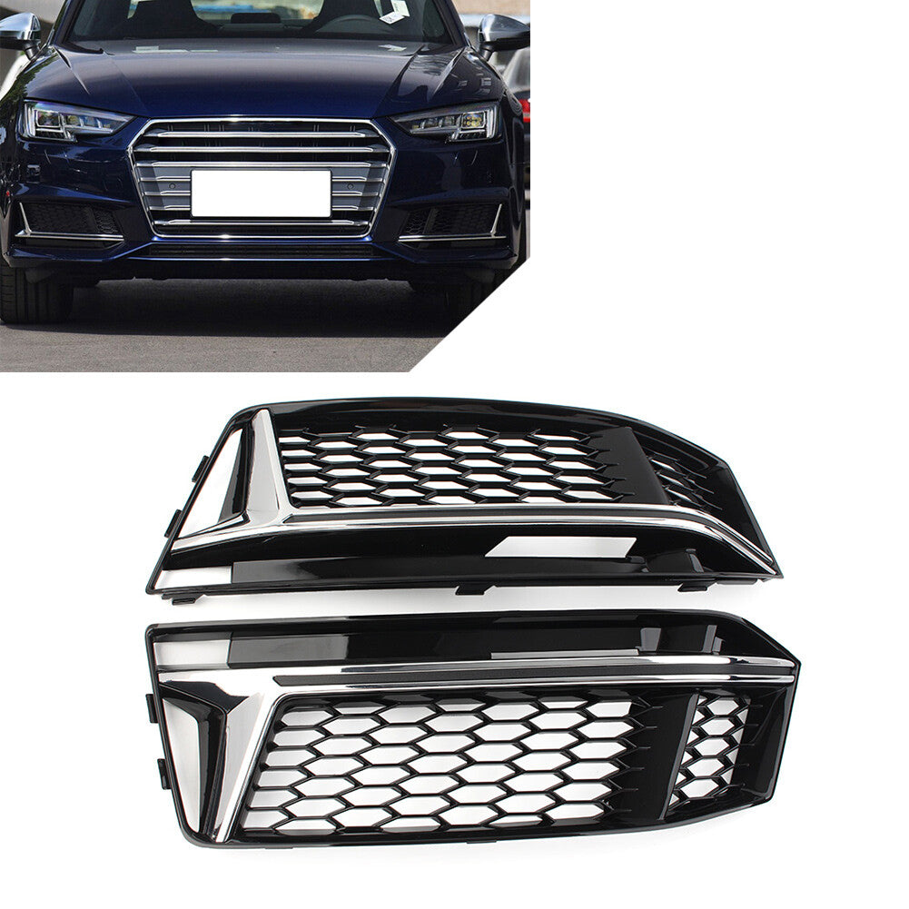 Front Bumper Fog Light Grille Cover Honeycomb for Audi A4 B9 S-Line S4 16-18 cl