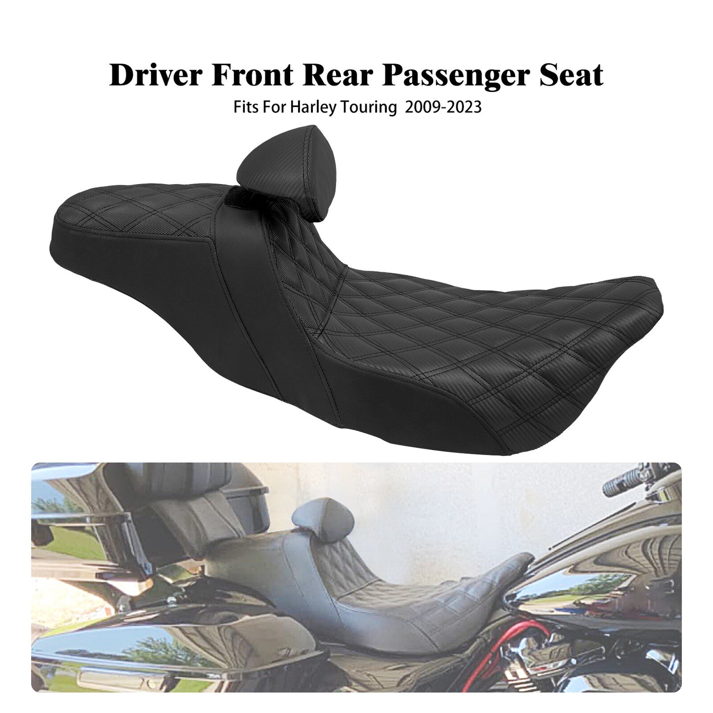 Driver Passenger for Seat w/ Backrest for Harley Touring Street Road Glide 2009-2023