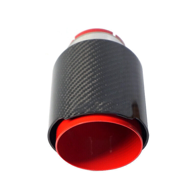 1Pcs Exhaust Tip Muffler end Pipe 2.5 63MM Inlet Red Steel Black Carbon Fiber