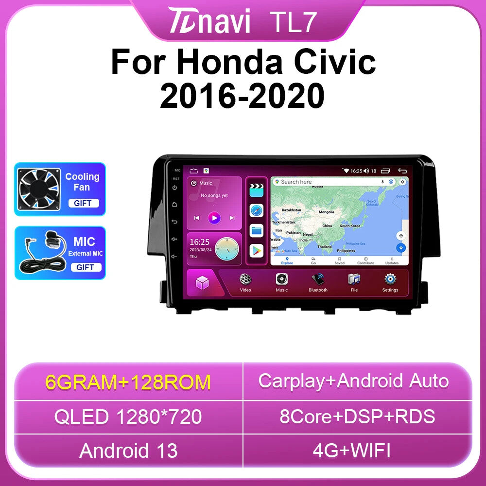 for Honda for Civic 2016-2020 Android Car Stereo Radio Carplay GPS Multimedia Screen
