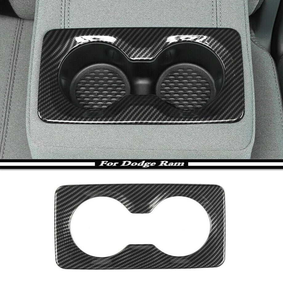 For 2019-2024 for Dodge for RAM 1500 Carbon Rear Armrest Box Water Cup Holder Cover Trim