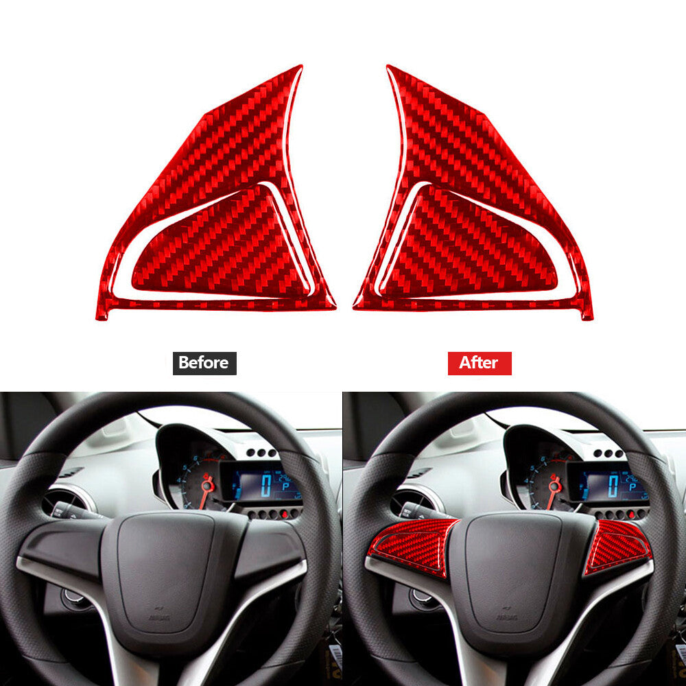 Red Carbon Fiber Steering Wheel Button Cover Type C for Chevrolet Sonic 2012-16