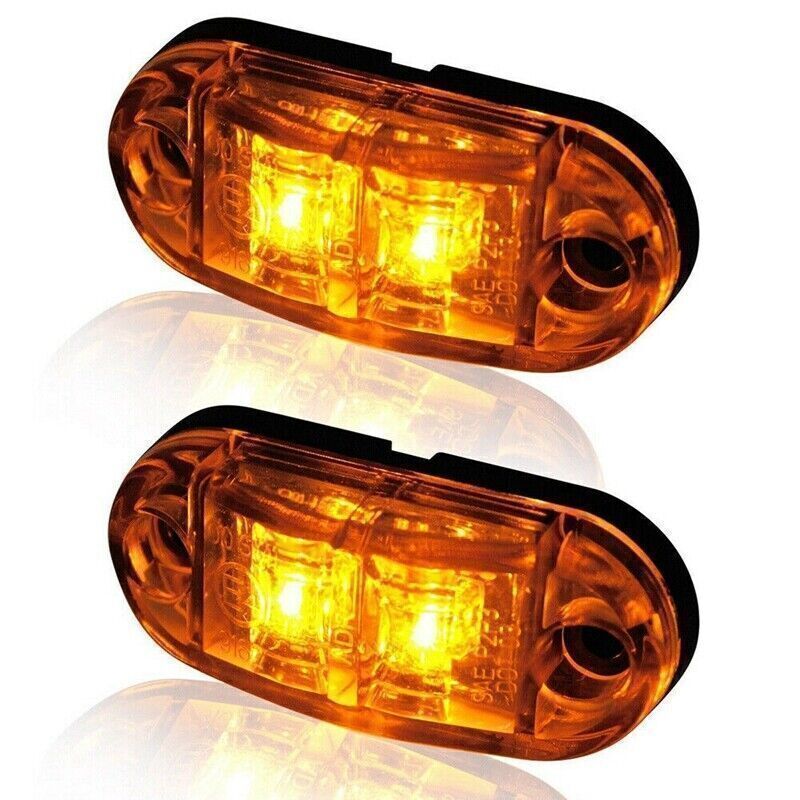 12V 2-10X Oval Amber 2LED Side Marker Lights Clearance Light Truck Trailer RV