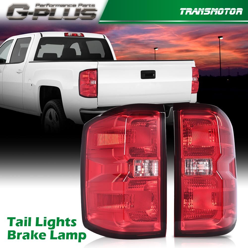 Paired taillights and brake lights suitable for Chevrolet Silverado 1500, 2500HD, and 3500HD models (2014-2018).
