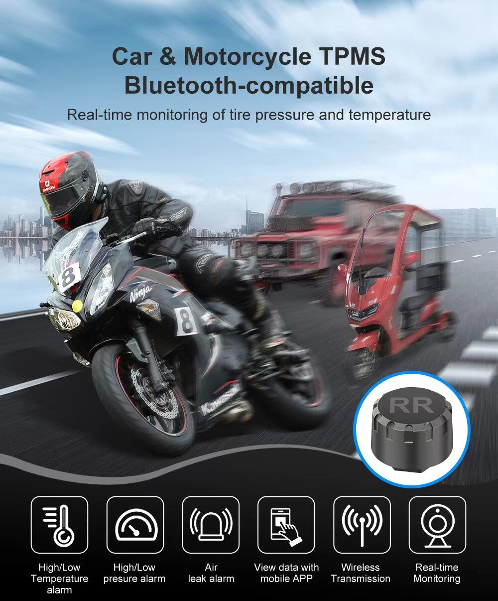 2-pack Bluetooth 4/5.0 Motorcycle Tire Pressure Sensor TPMS Monitoring System