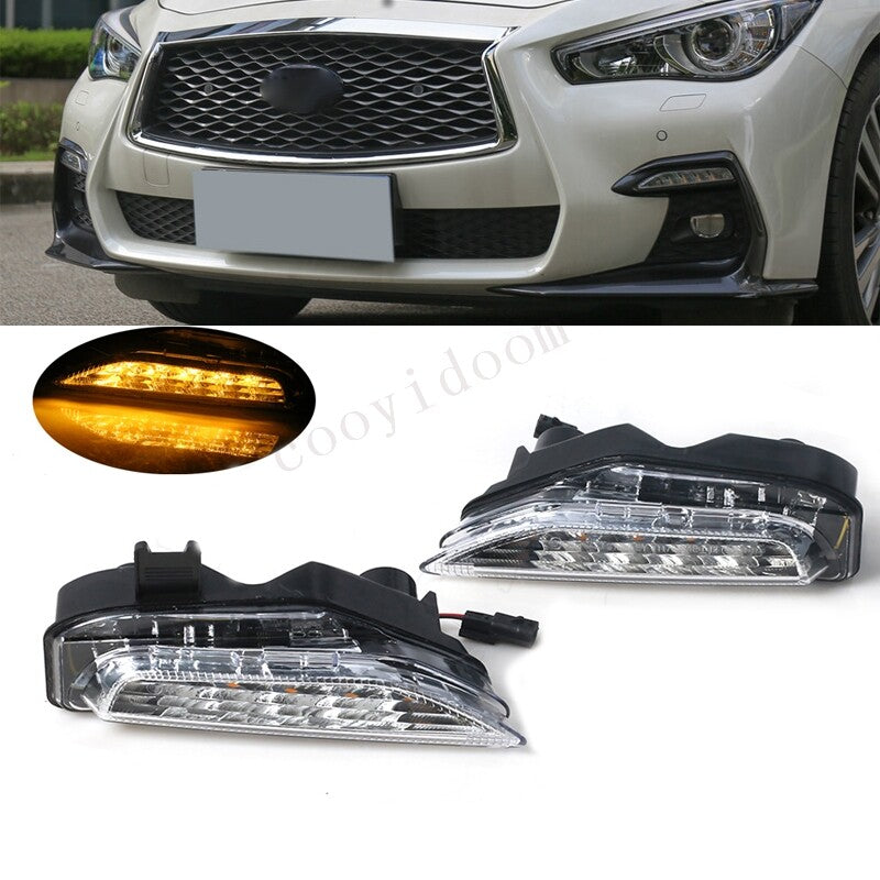 LED daytime running lights and fog lights are suitable for Infiniti Q50 Sport models 2014-2019.